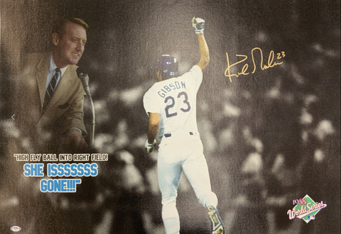 KIRK GIBSON DODGERS 88 WS CHAMPSIGNED 22X32 CANVAS VIN SCULLY EDIT PSA AI33533
