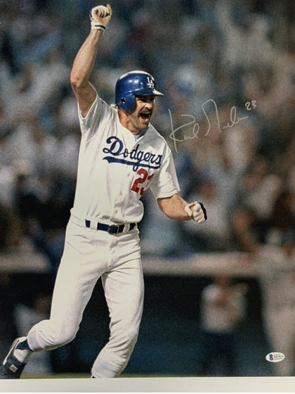 KIRK GIBSON DODGERS SIGNED 88 WORLD SERIES WALK OFF HR 16X20 PHOTO SILVER BAS