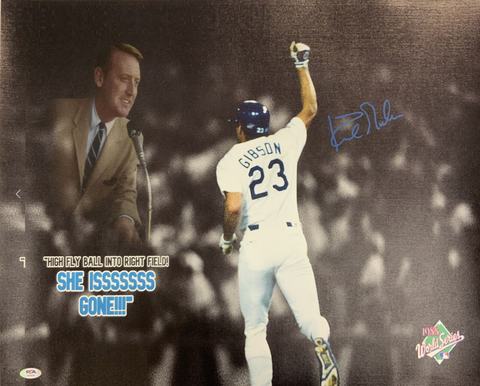 KIRK GIBSON DODGERS SIGNED 20X24 VIN SCULLY WS WALK OFF EDIT CANVAS PSA AI33555