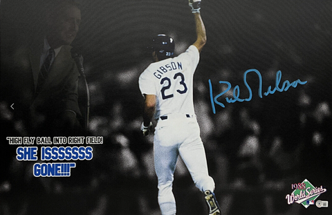 KIRK GIBSON DODGERS SIGNED 20X30 STRETCHED 88 WS SCULLY EDIT CANVAS BAS W140626