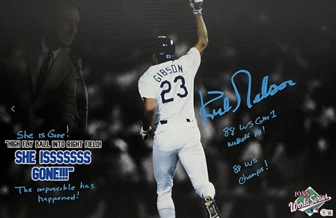 KIRK GIBSON DODGERS SIGNED 20X30 STRETCHED SCULLY CANVAS 4 INSCRIPT BAS W140631
