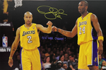 DEREK FISHER LAKERS SIGNED 20X30 STRETCHED CANVAS WITH KOBE 5X CHAMP BAS W128319