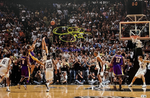 DEREK FISHER LAKERS SIGNED 20X30 STRETCHED 0.4 SEC CANVAS "THE SHOT" BAS W128311