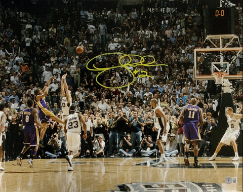 5X CHAMPION DEREK FISHER LAKERS SIGNED 16X20 PHOTO 0.4 SECONDS SHOT YELLOW BAS