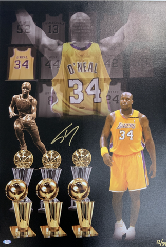 12/34 SHAQUILLE O'NEAL LAKERS MVP SIGNED 20X30 LE CANVAS EDIT PRINT PSA WITNESS