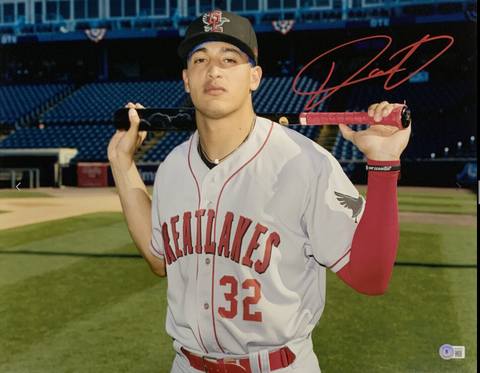 DIEGO CARTAYA DODGERS 2023 #1 PROSPECT SIGNED 16X20 GREAT LAKES LOONS PHOTO BAS