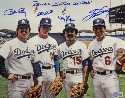 DODGERS 11X14 PHOTO SIGNED RUSSELL GARVEY CEY LOPES "RECORD SETTING INFIELD" BAS