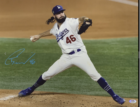 TONY GONSOLIN DODGERS SIGNED 2020 WORLD SERIES 16X20 PITCHING PHOTO PSA WITNESS
