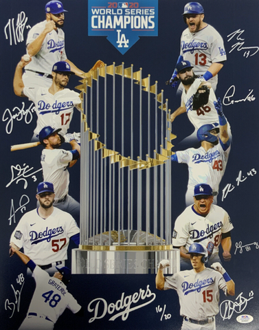 Autographed Los Angeles Dodgers Fanatics Authentic Framed 2020 MLB World  Series Champions Nike White Authentic World Series Logo Jersey Collage with