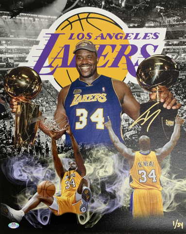 1/34 SHAQUILLE O'NEAL LAKERS MVP SIGNED 18X22 LE CANVAS EDIT PRINT PSA 9A24775