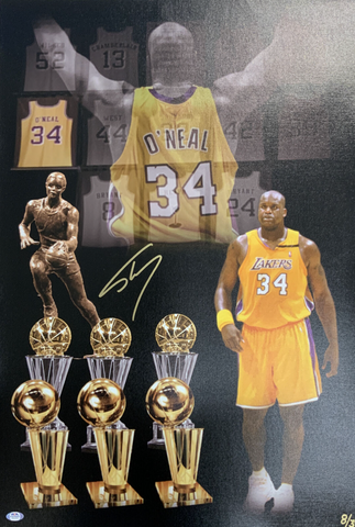 8/34 SHAQUILLE O'NEAL LAKERS MVP SIGNED 20X30 LE CANVAS EDIT PRINT PSA WITNESS